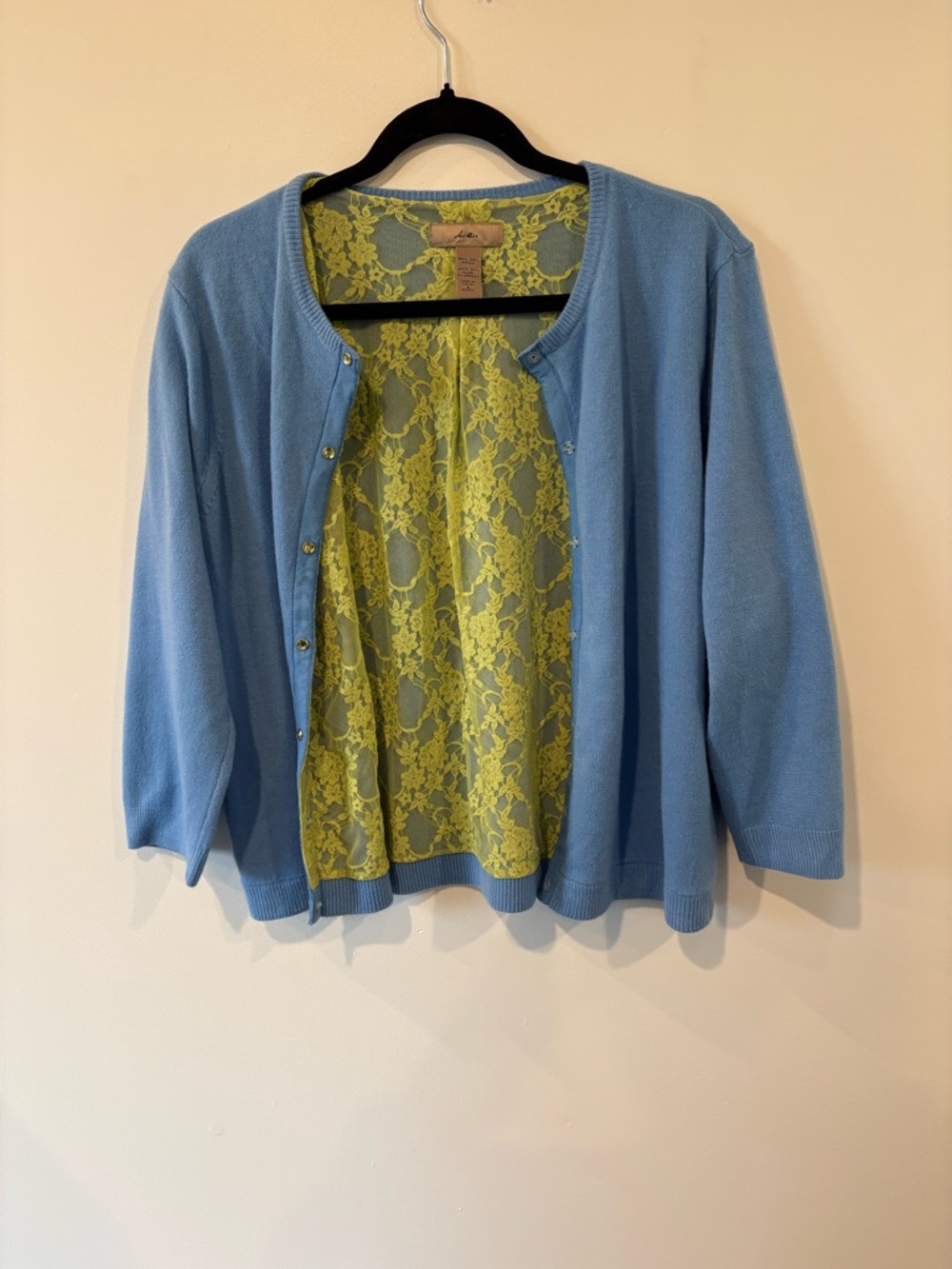 i.e. Blue Cardigan Sweater with Lace Lining - Women